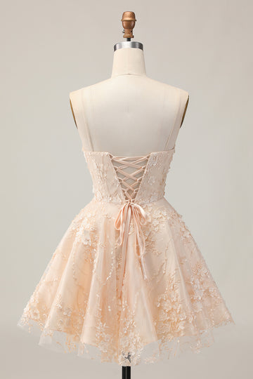 Apricot A-Line Floral Homecoming Dress with Appliques